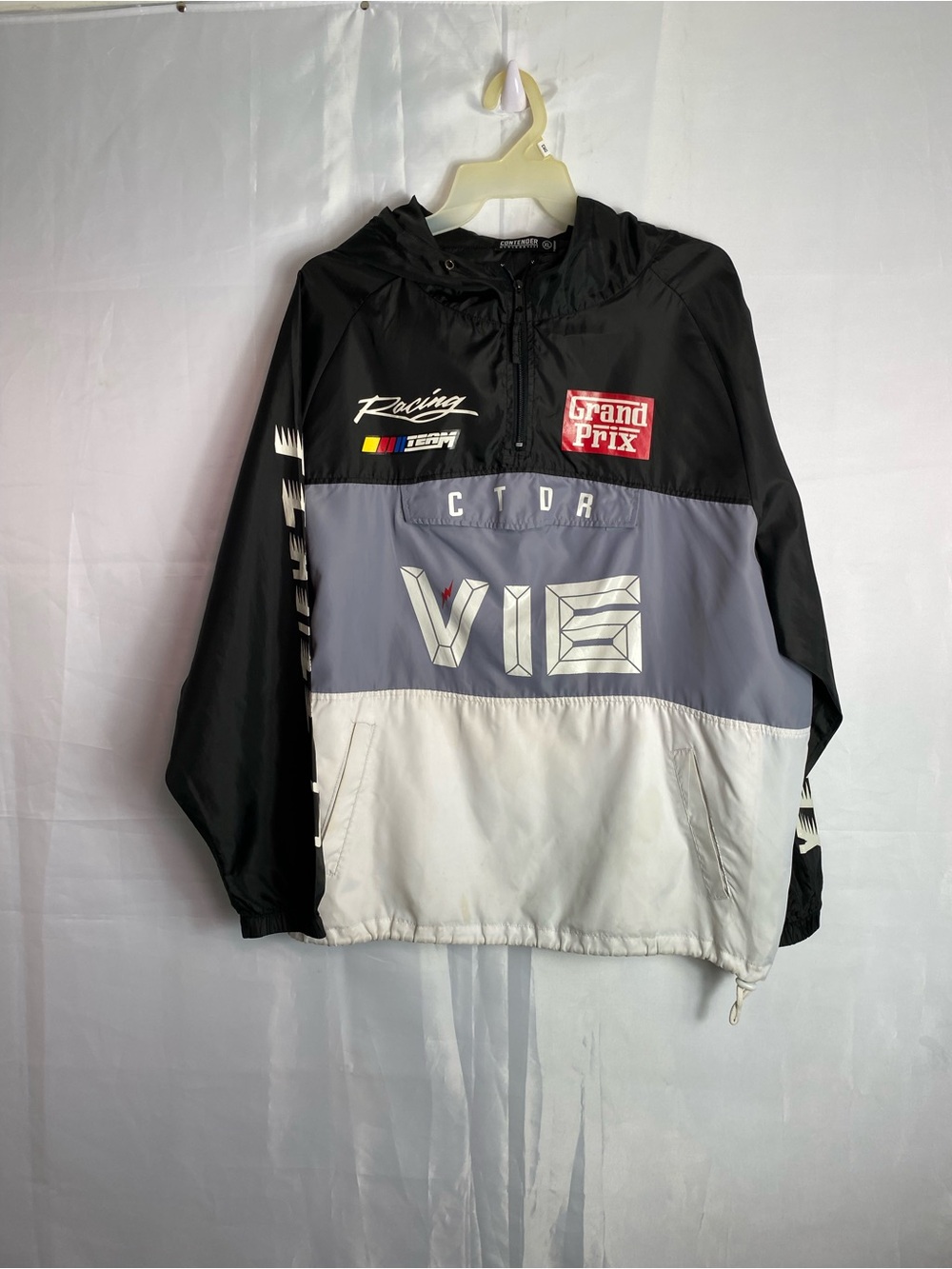 Men's Lightweight Racing Pullover Jacket - Black, Gray & White